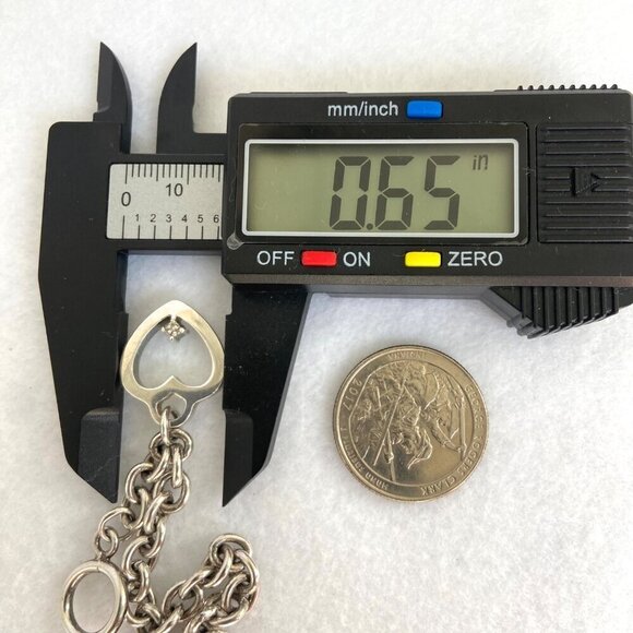 Solid Sterling Silver 925 UD Diamond Chip Heart Charm Cable Chain Bracelet 7.25" - Picture 16 of 16